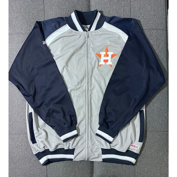 Houston Astros Track Jacket Men 2XL Gray Blue Full Zip Stitches MLB Genuine - Picture 1 of 7